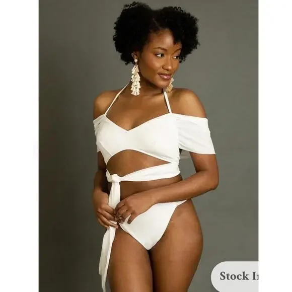 Joyfolie Fairlight Bikini Set White Boho Wrap Top Hi Cut Bottoms Small - Picture 2 of 9